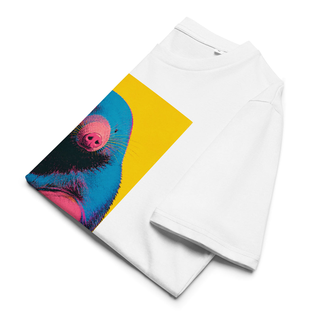 A white long-sleeve t-shirt with a colorful pop-art Wry Bird graphic of a mole on the front, displayed on a clean white background.